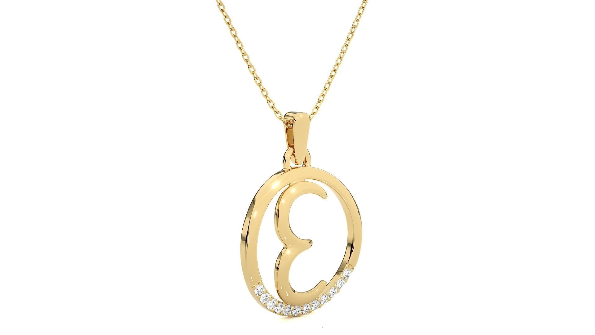 Alphabet - E necklace with rose gold chain 3D print model_10