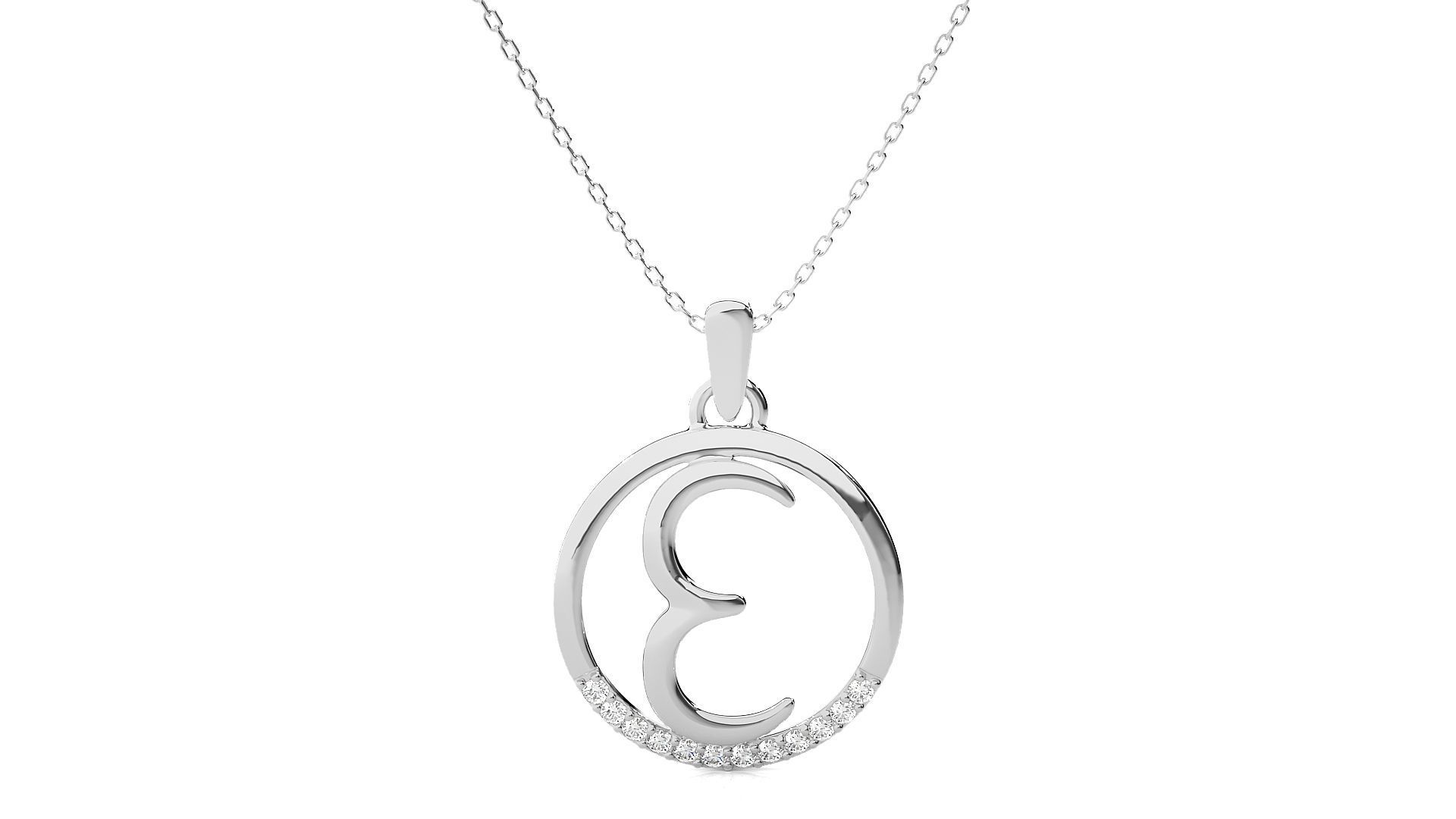Alphabet - E necklace with rose gold chain 3D print model_6