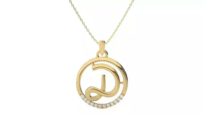 Alphabet - D rose gold necklace with diamond in middle