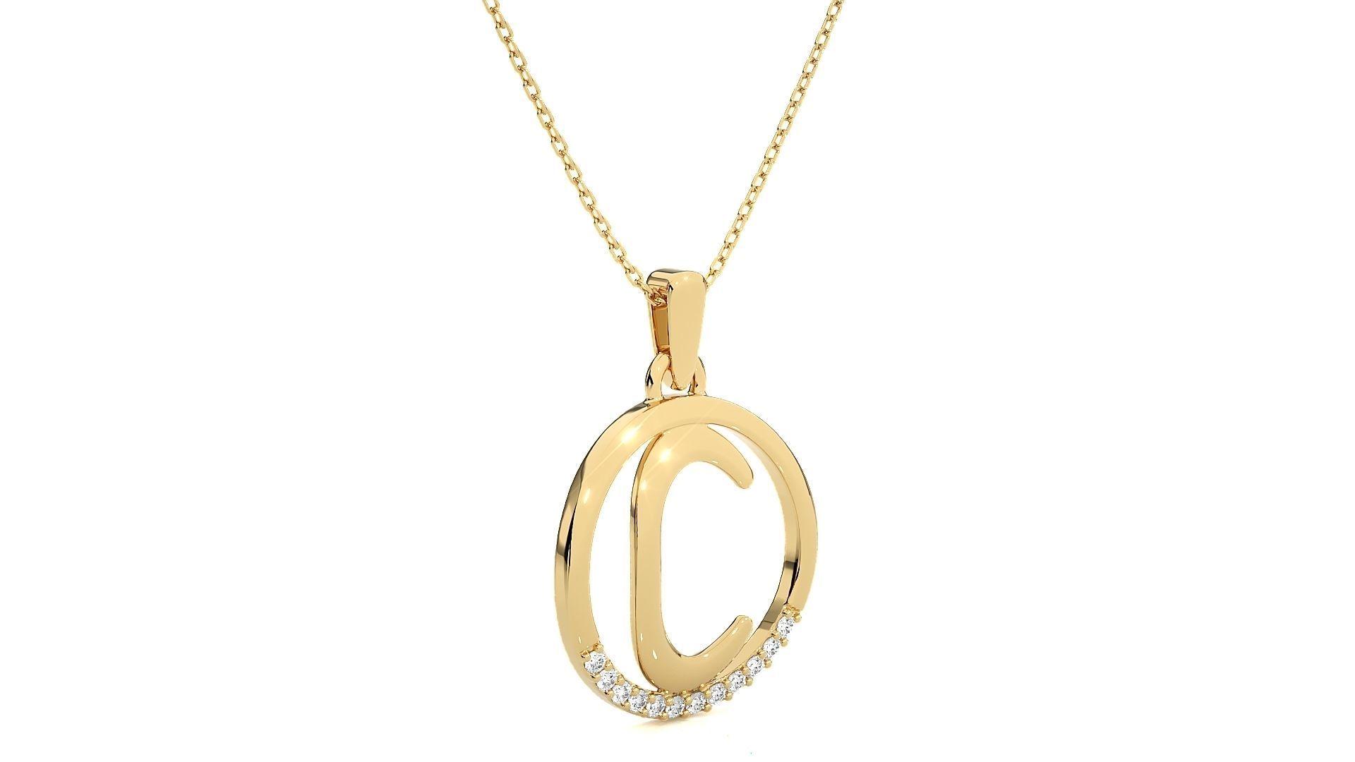 Alphabet - C rose gold arrow necklace 3D print model_10