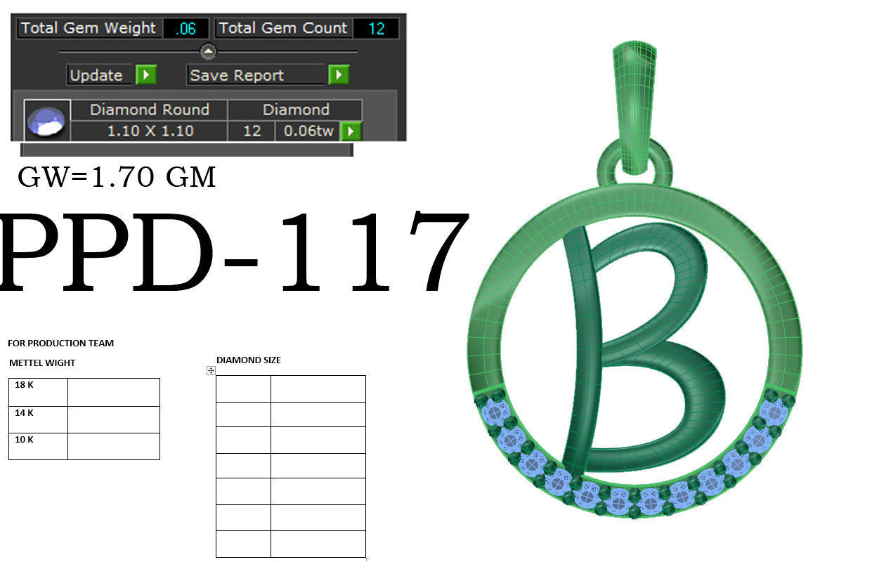 Alphabet - B rose gold arrow pendant 3D print model_1