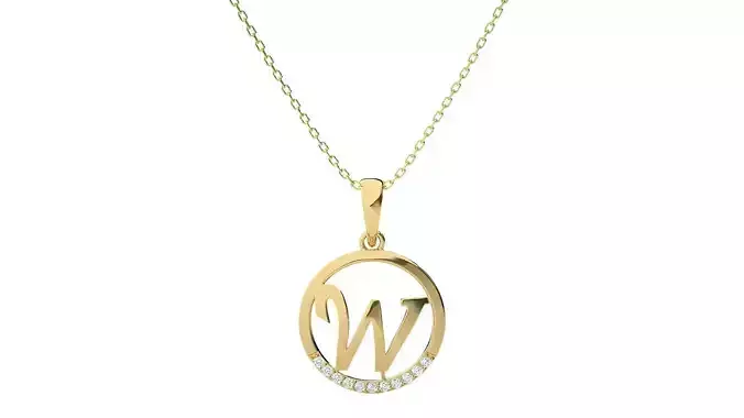 Alphabet - W rose gold pendant hanging from chain