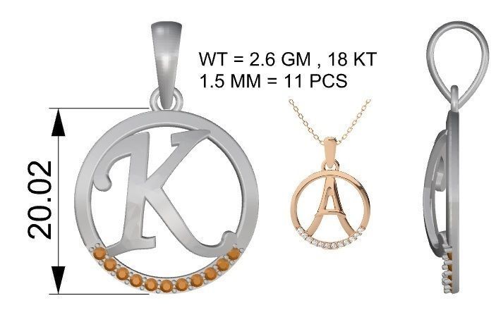 Alphabet - K rose gold pendant 3D print model_12