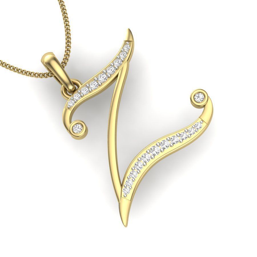 Alphabet - Z letter pendant gold with diamonds 3D print model_4
