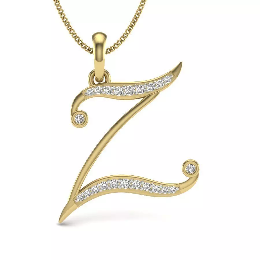 Alphabet - Z letter pendant gold with diamonds 3D print model_0