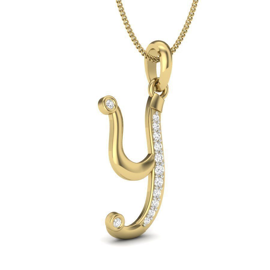 Alphabet - Y letter j pendant gold with diamonds 3D print model_3