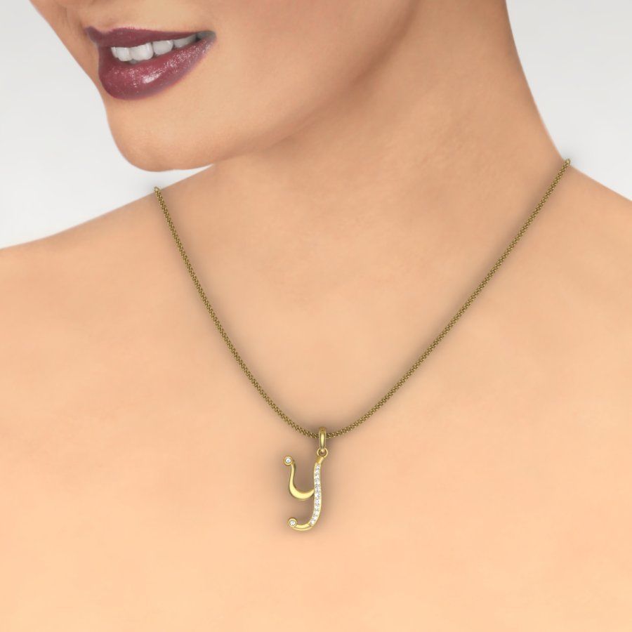 Alphabet - Y letter j pendant gold with diamonds 3D print model_2