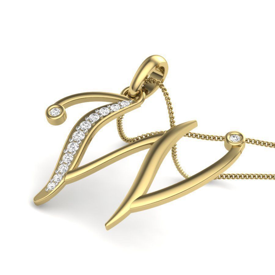 Alphabet - W letter v pendant gold with diamonds 3D print model_1
