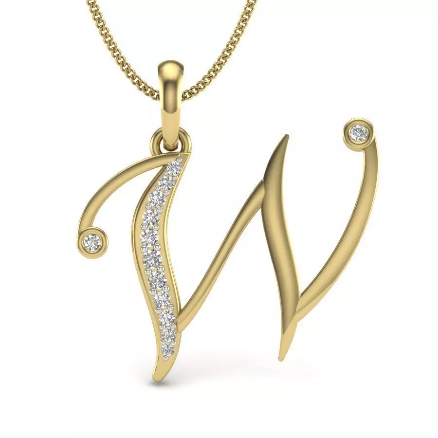 Alphabet - W letter v pendant gold with diamonds 3D print model_0