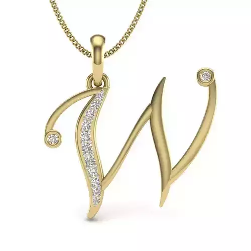 Alphabet - W letter v pendant gold with diamonds