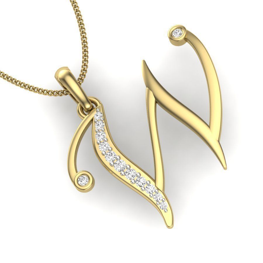 Alphabet - W letter v pendant gold with diamonds 3D print model_4