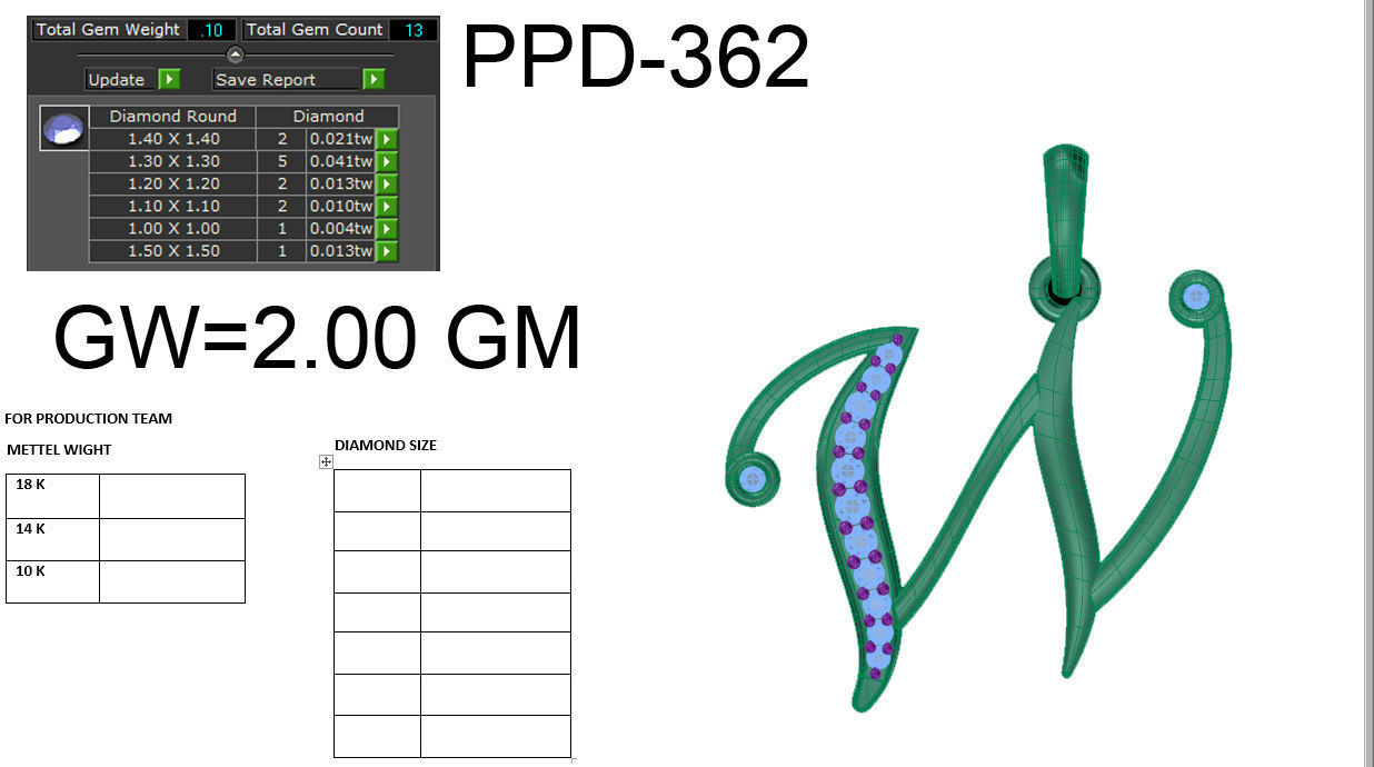 Alphabet - W letter v pendant gold with diamonds 3D print model_6