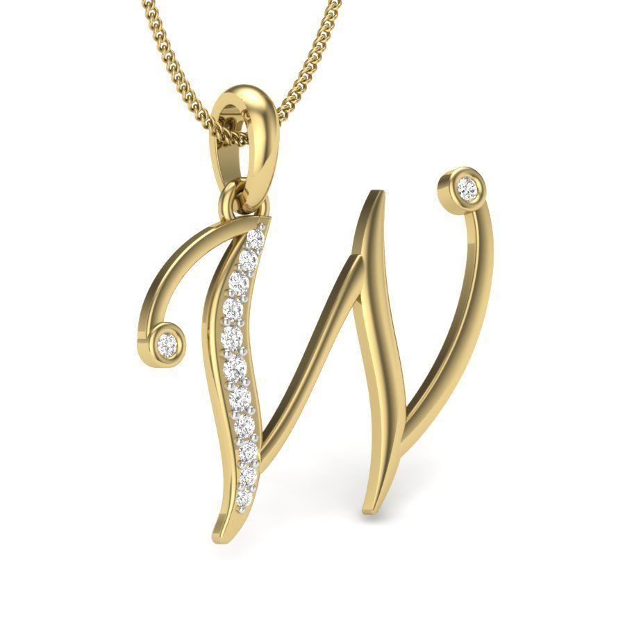 Alphabet - W letter v pendant gold with diamonds 3D print model_3