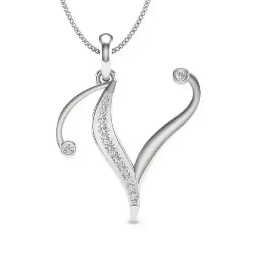 Alphabet - V sterling silver pendant with diamonds