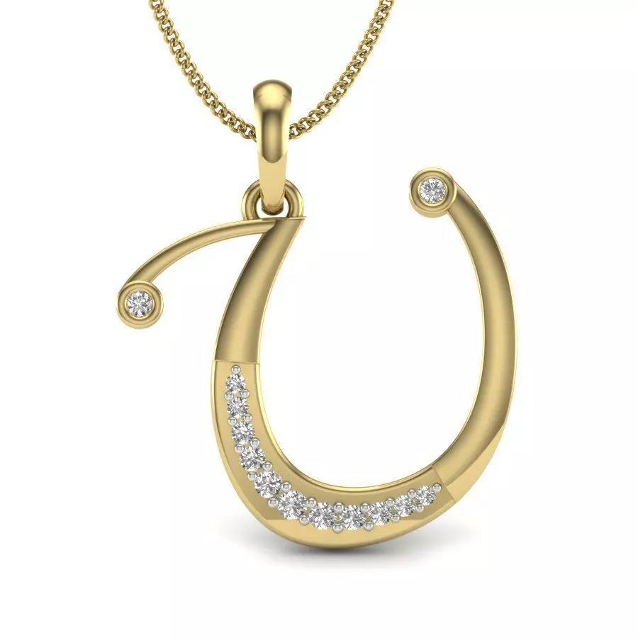 Alphabet - U gold curved diamond pendant 3D print model_0