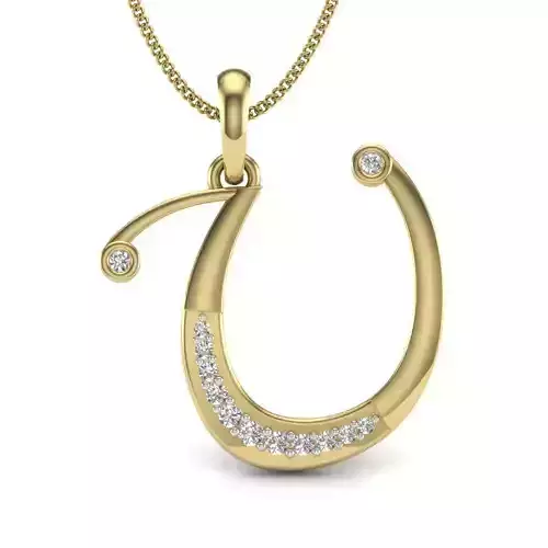 Alphabet - U gold curved diamond pendant