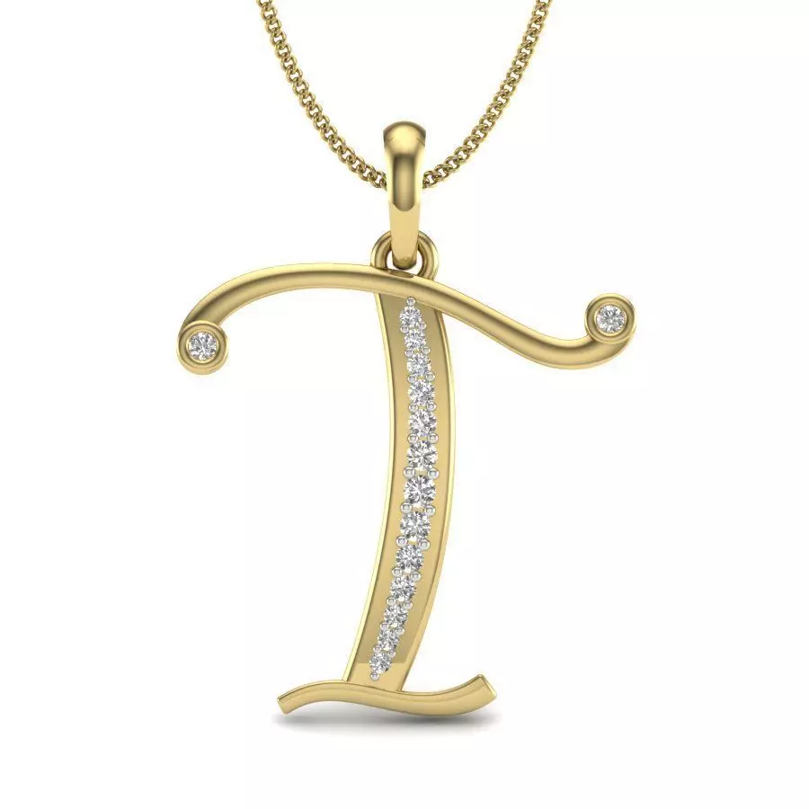Alphabet - T letter pendant with diamonds 3D print model_0