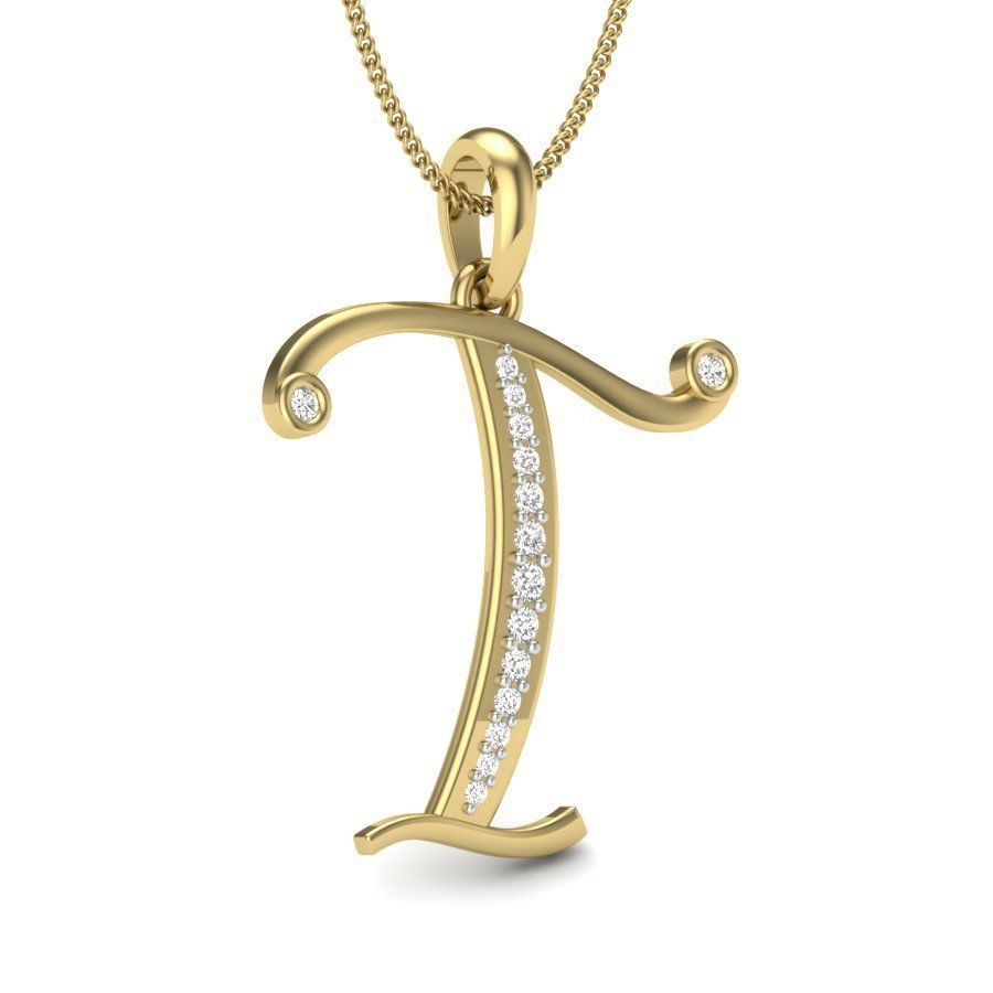 Alphabet - T letter pendant with diamonds 3D print model_3