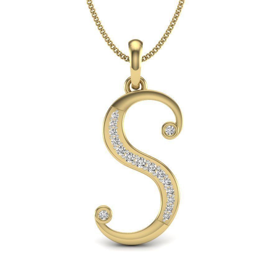 Alphabet - S gold dangle necklace with diamonds 3D print model_4
