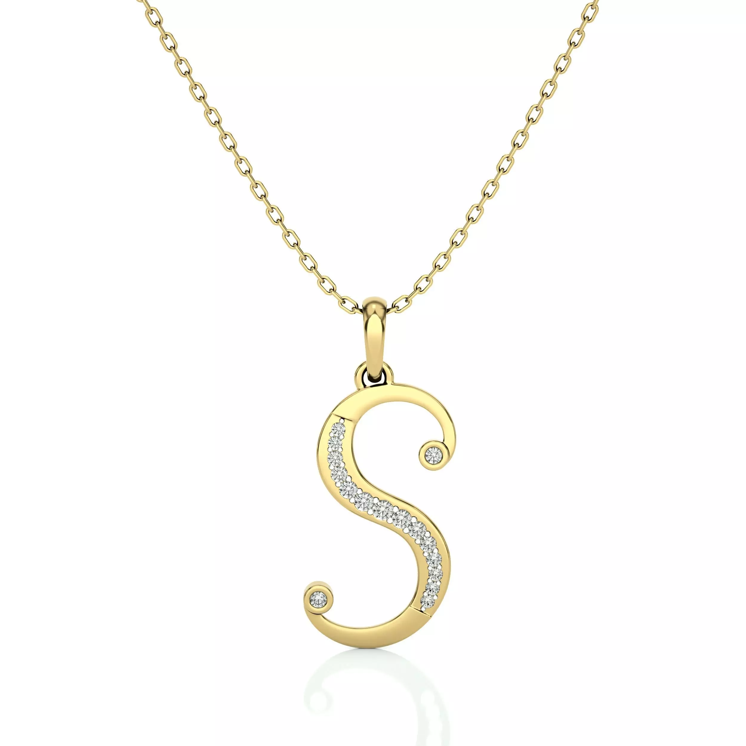 Alphabet - S gold dangle necklace with diamonds 3D print model_0