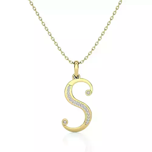 Alphabet - S gold dangle necklace with diamonds