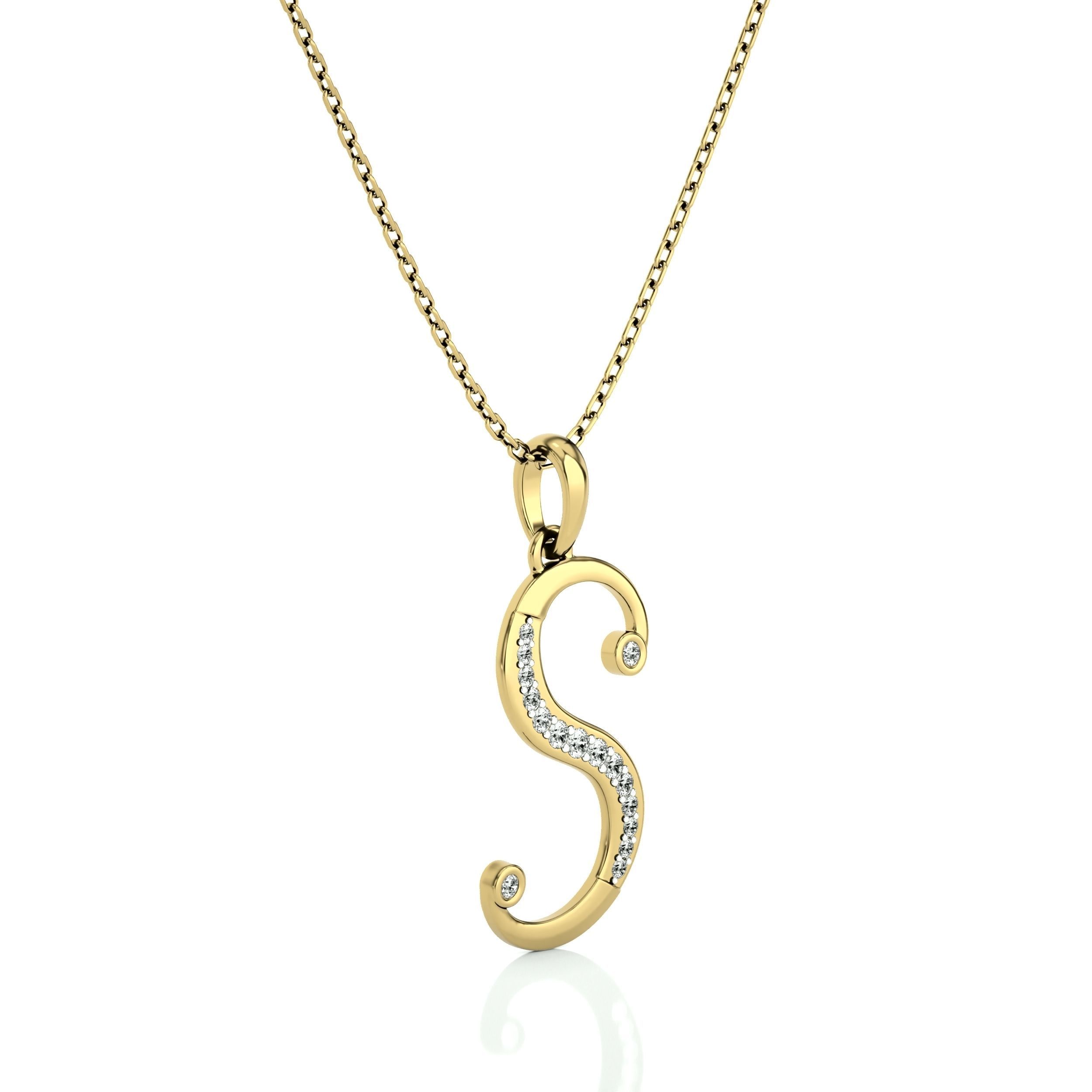 Alphabet - S gold dangle necklace with diamonds 3D print model_1