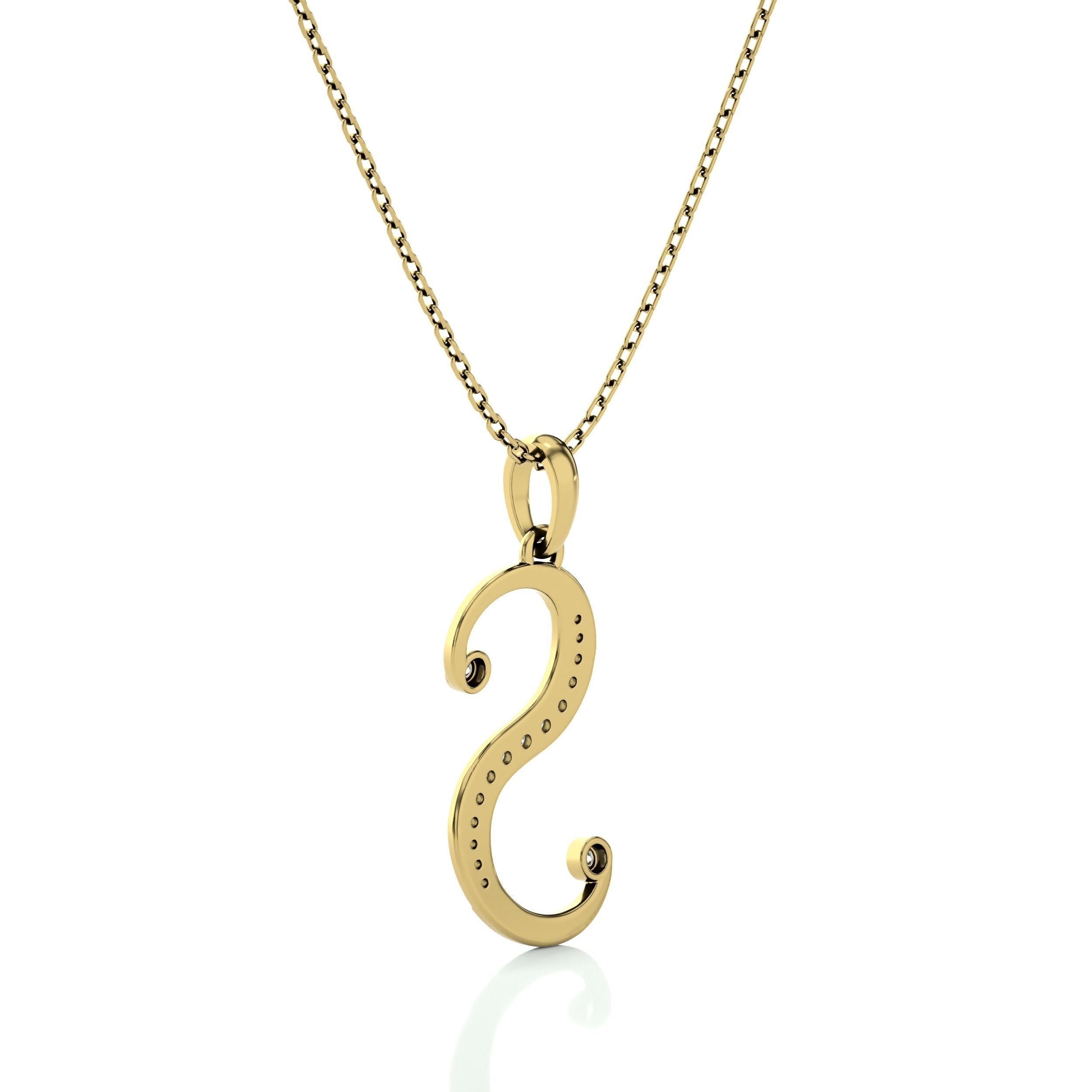 Alphabet - S gold dangle necklace with diamonds 3D print model_3