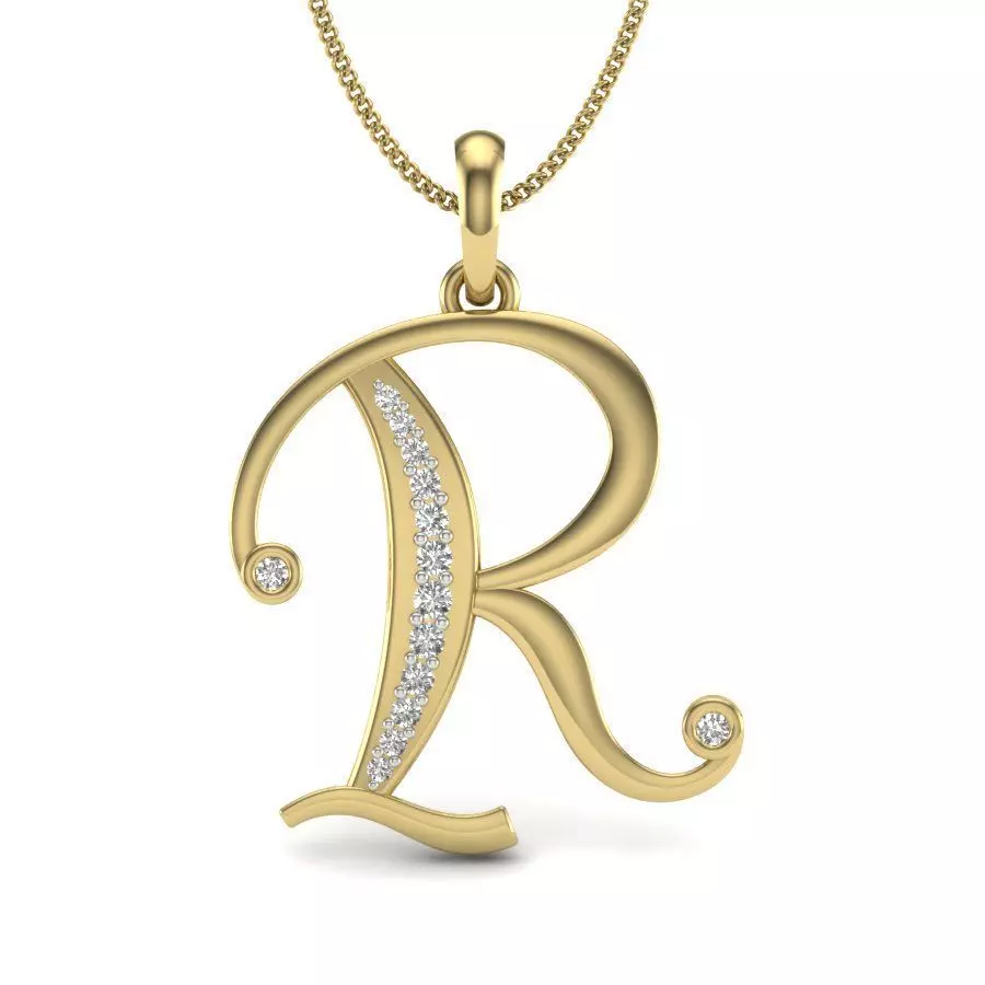 Alphabet - R initial pendant gold with diamonds 3D print model_0