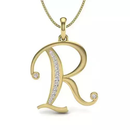 Alphabet - R initial pendant gold with diamonds
