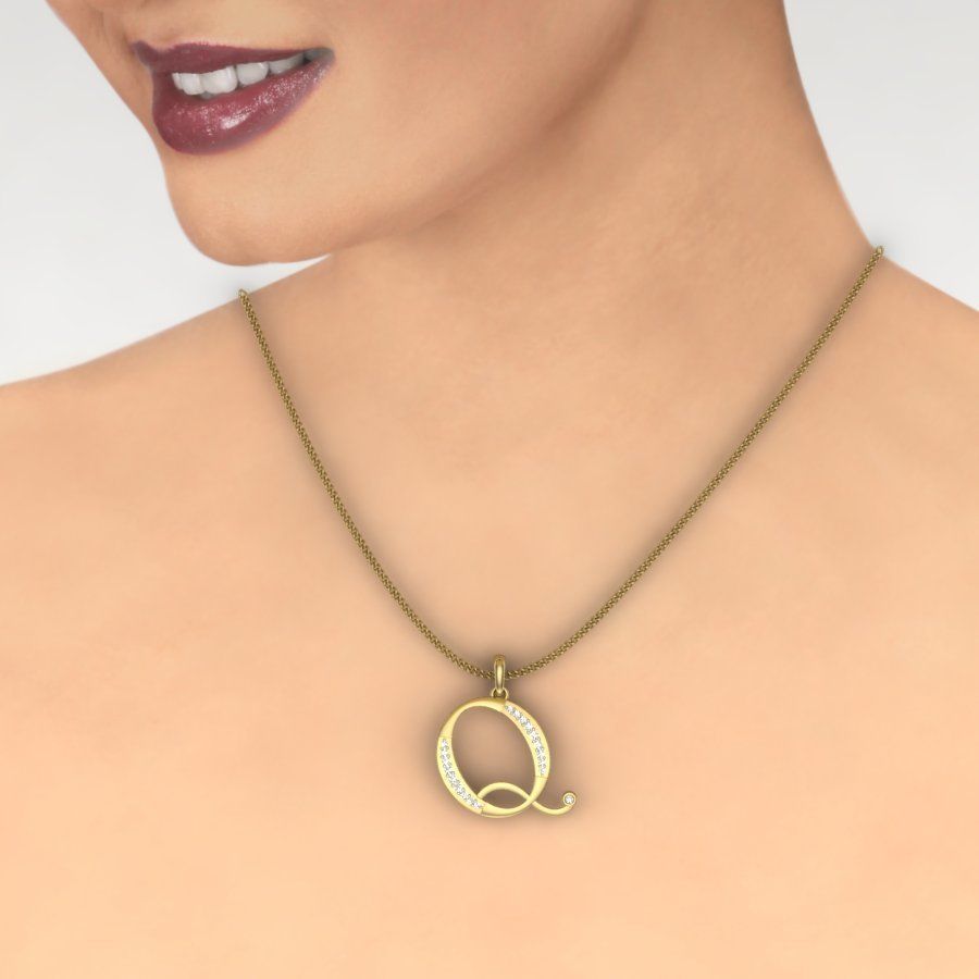 Alphabet - Q letter pendant gold with diamonds 3D print model_2
