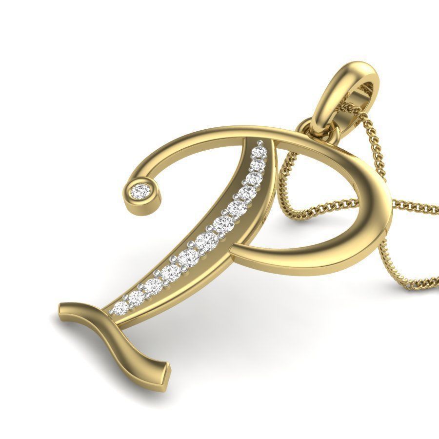 Alphabet - P letter pendant gold with diamonds 3D print model_1