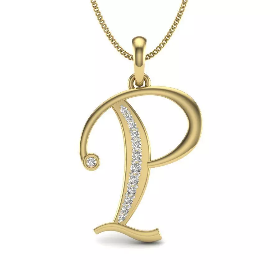 Alphabet - P letter pendant gold with diamonds 3D print model_0