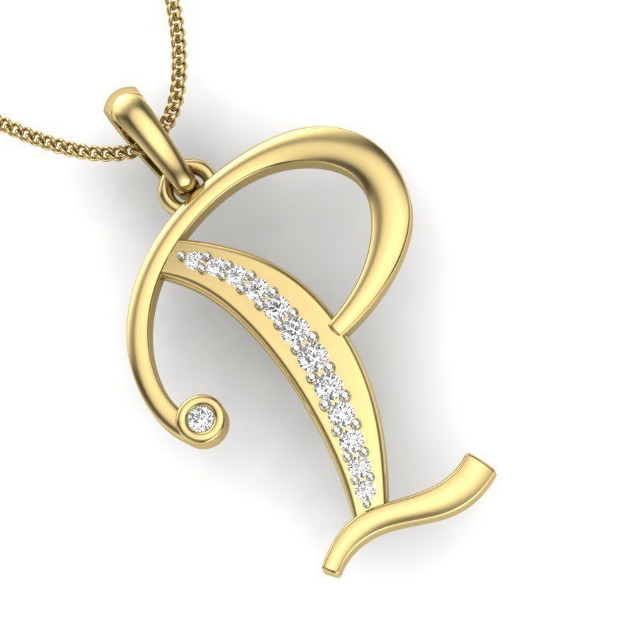 Alphabet - P letter pendant gold with diamonds 3D print model_4