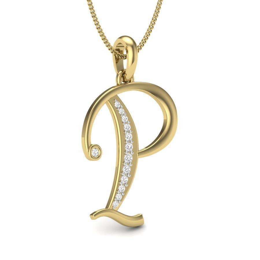 Alphabet - P letter pendant gold with diamonds 3D print model_3