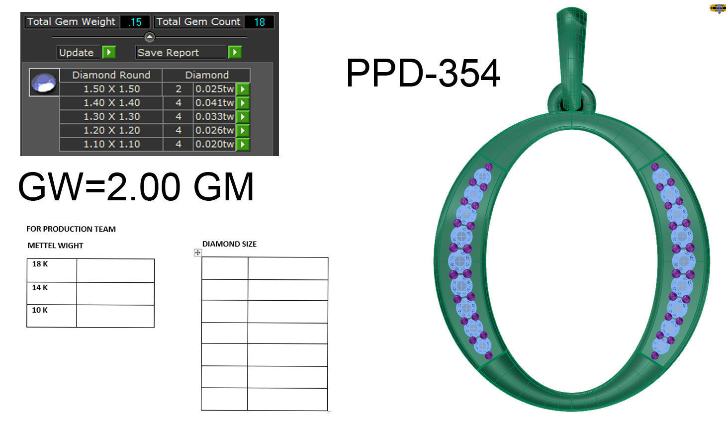 Alphabet - O oval pendant with diamonds on gold chain 3D print model_6