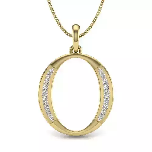 Alphabet - O oval pendant with diamonds on gold chain