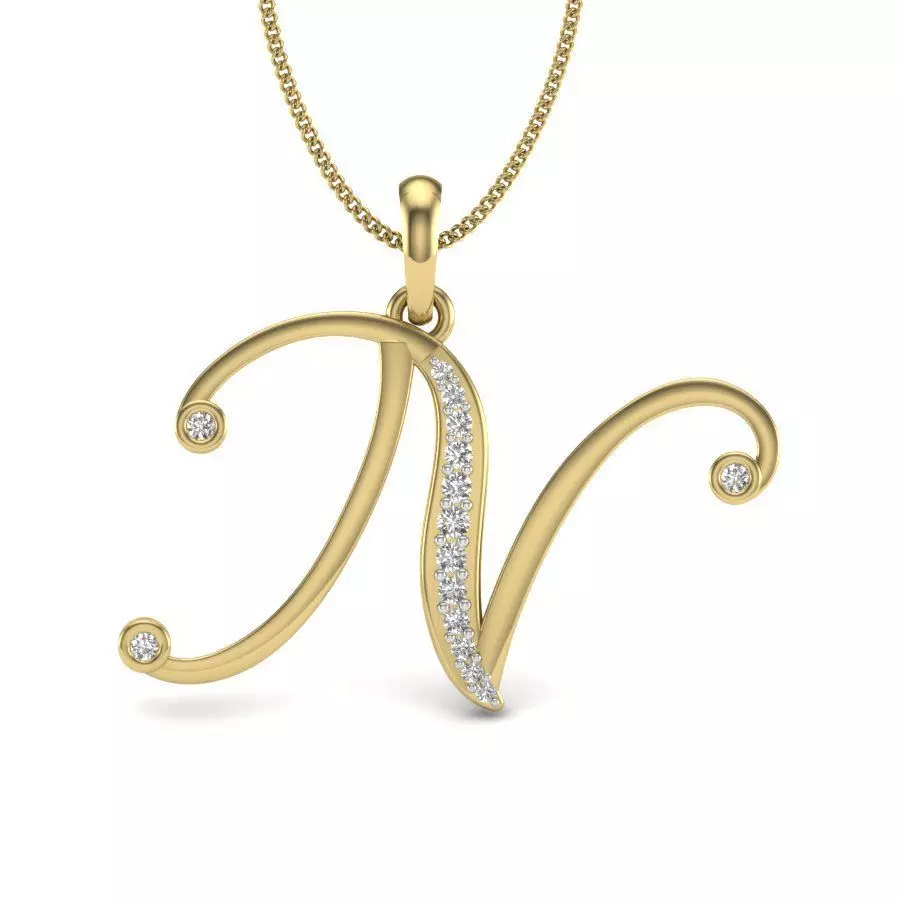 Alphabet - N initial pendant gold with diamonds 3D print model_0