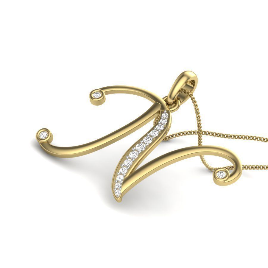 Alphabet - N initial pendant gold with diamonds 3D print model_1