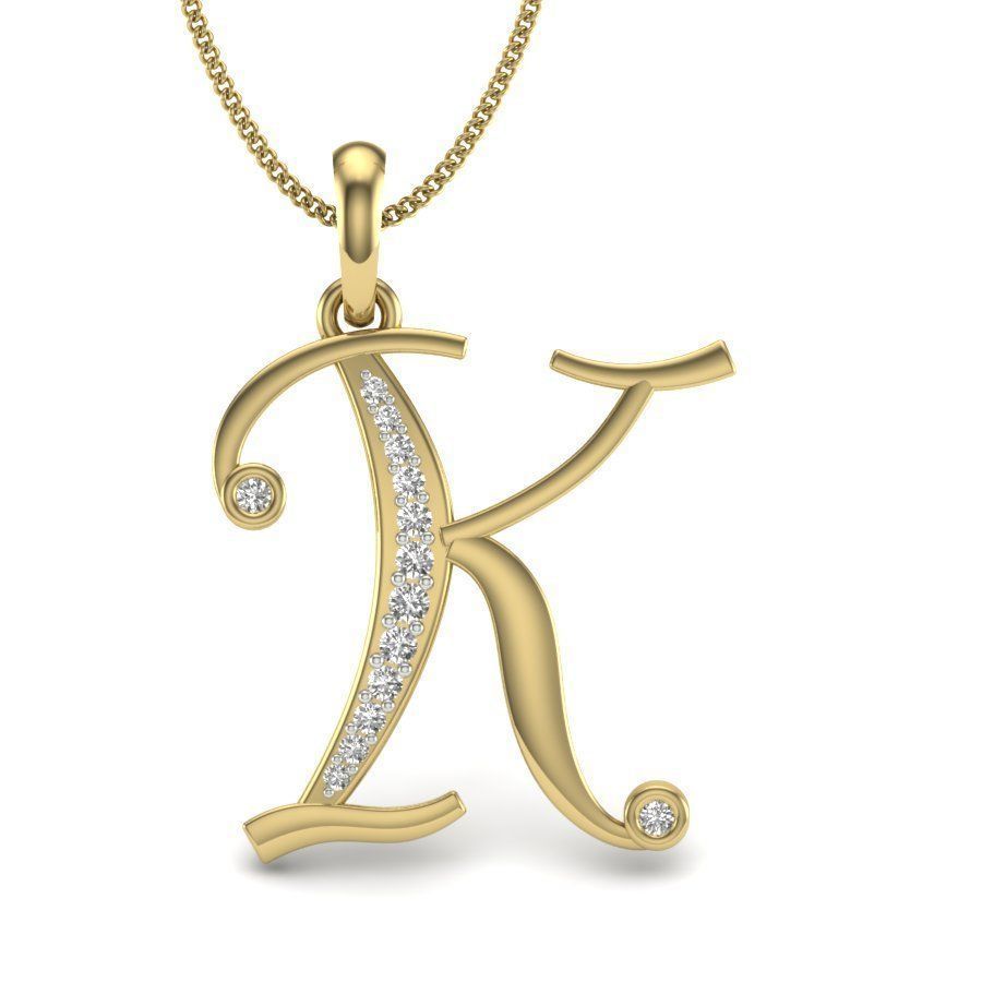 Alphabet - K initial necklace gold with diamonds 3D print model_4