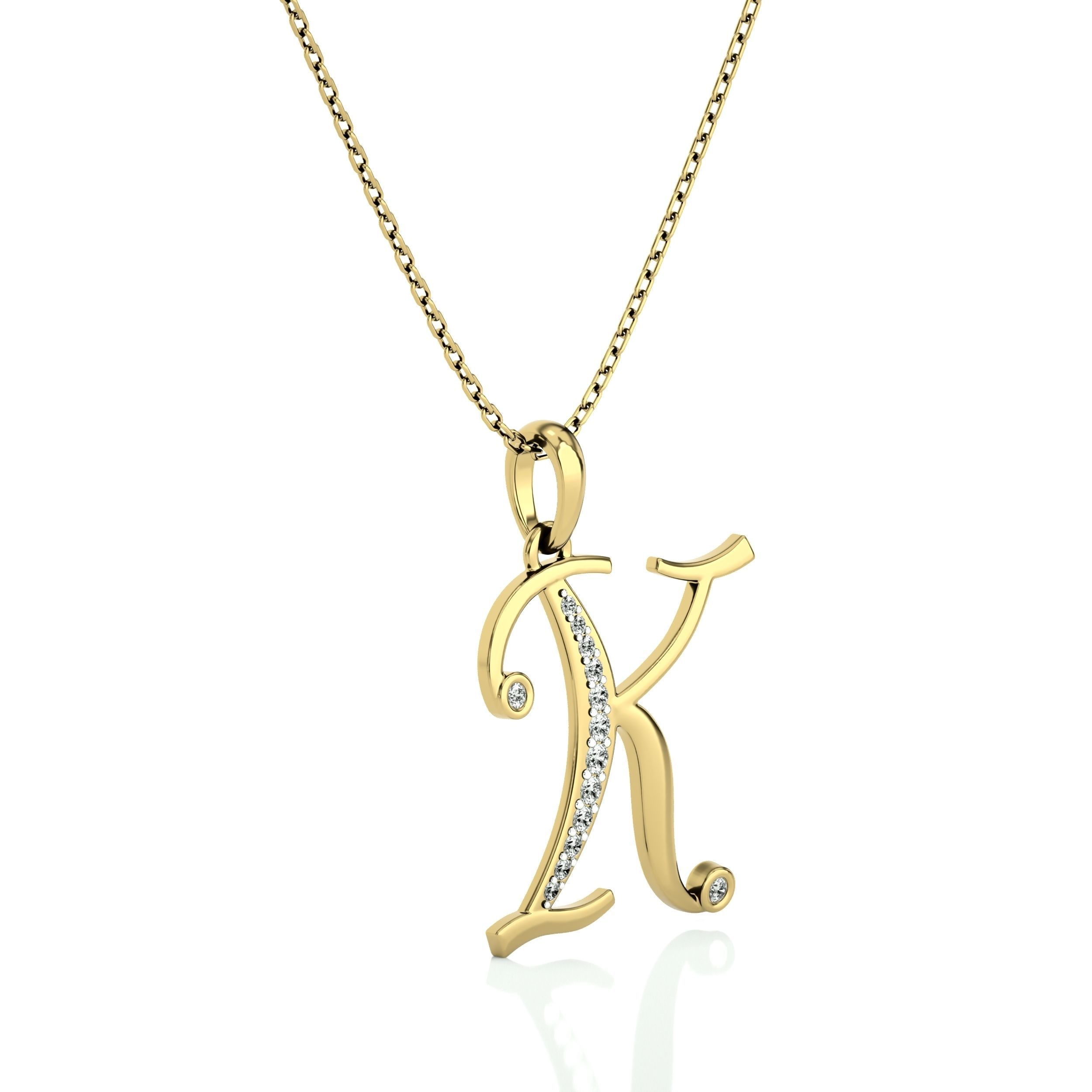 Alphabet - K initial necklace gold with diamonds 3D print model_1
