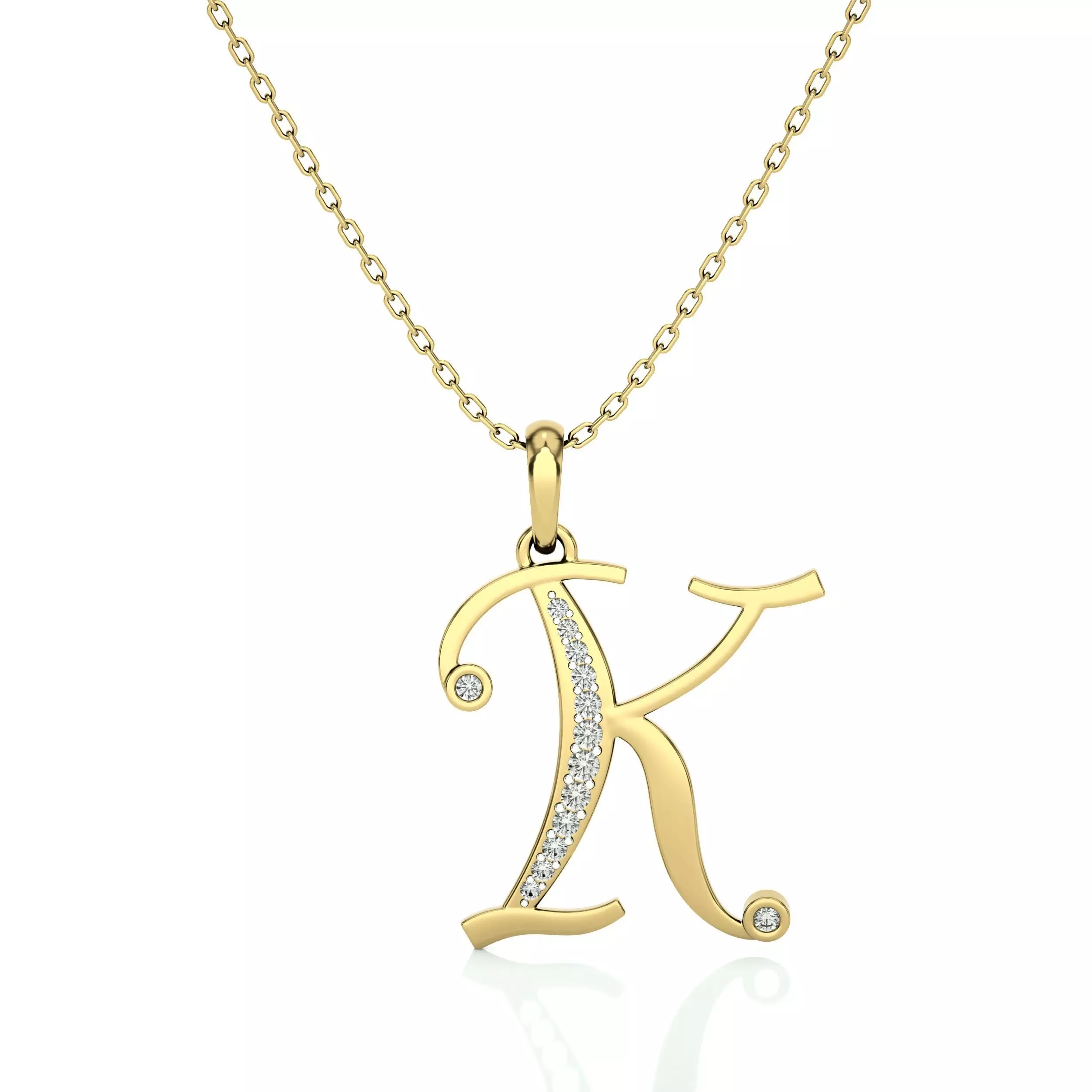 Alphabet - K initial necklace gold with diamonds 3D print model_0
