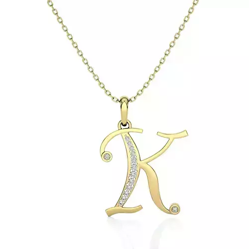 Alphabet - K initial necklace gold with diamonds 3D print model