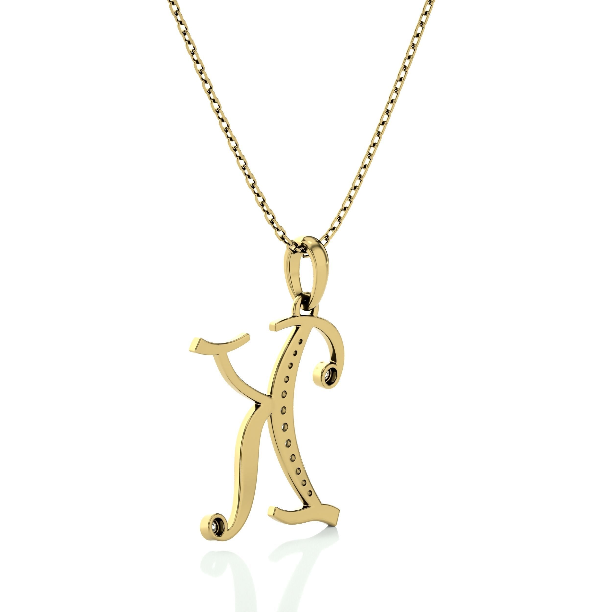 Alphabet - K initial necklace gold with diamonds 3D print model_3