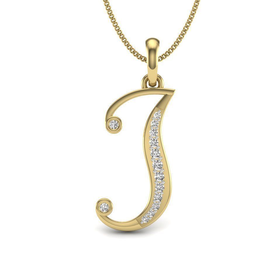 Alphabet - J gold diamond arrow pendant 3D print model_4