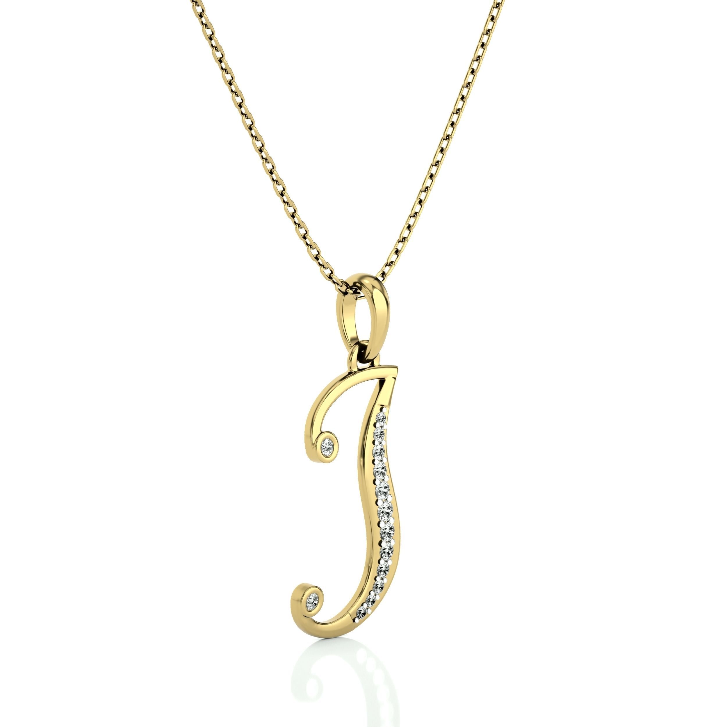 Alphabet - J gold diamond arrow pendant 3D print model_1