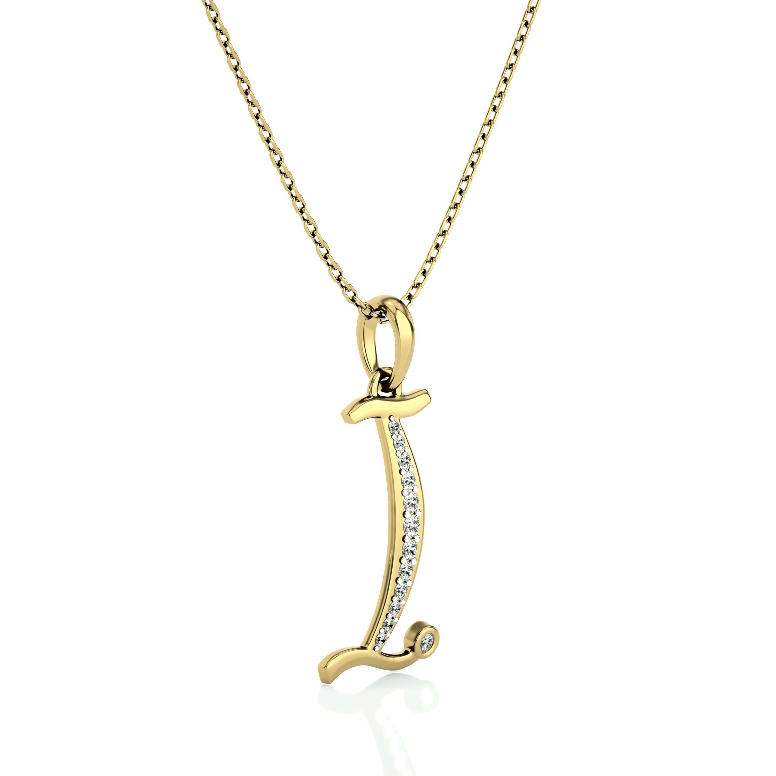Alphabet - I letter pendant gold with diamonds 3D print model_2