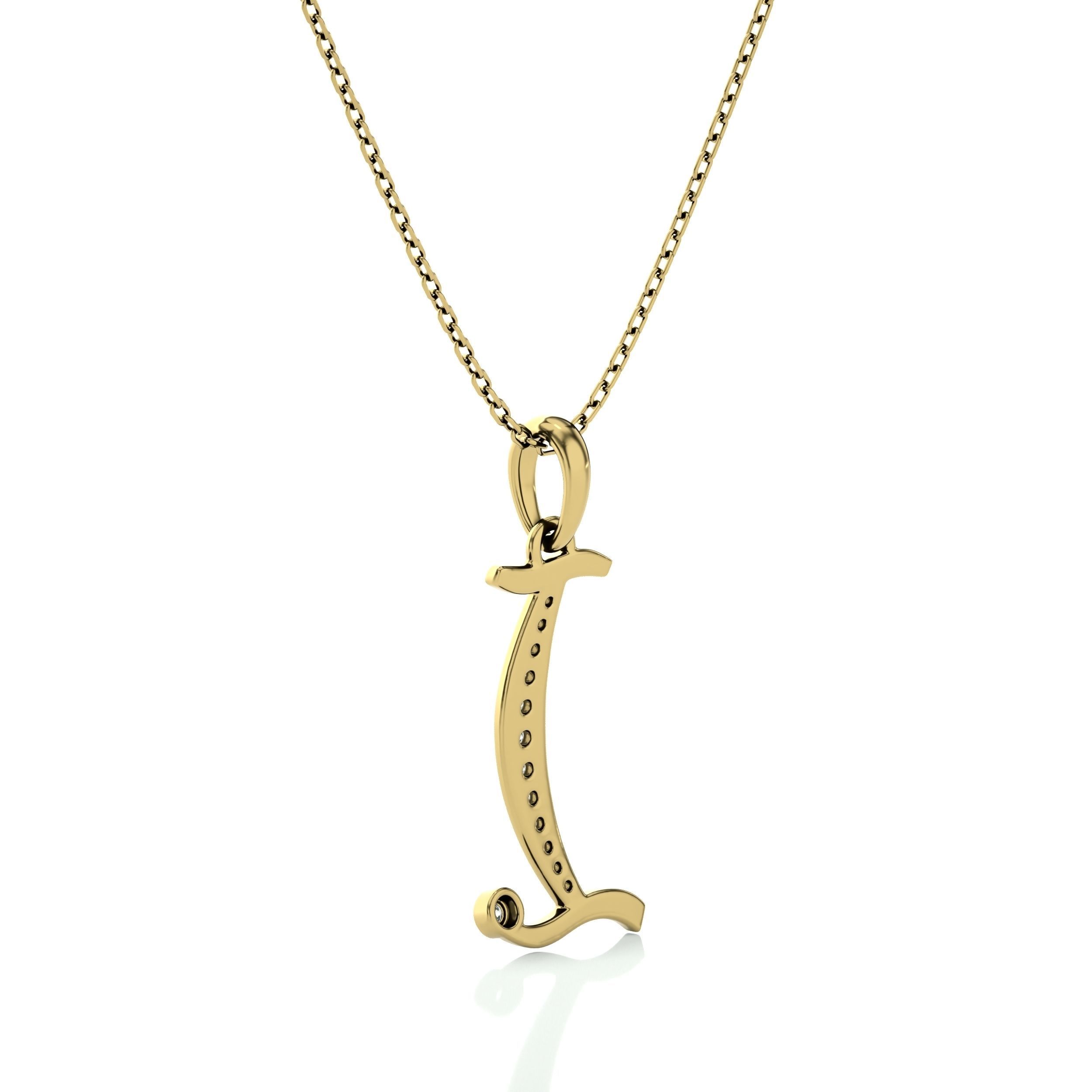 Alphabet - I letter pendant gold with diamonds 3D print model_4