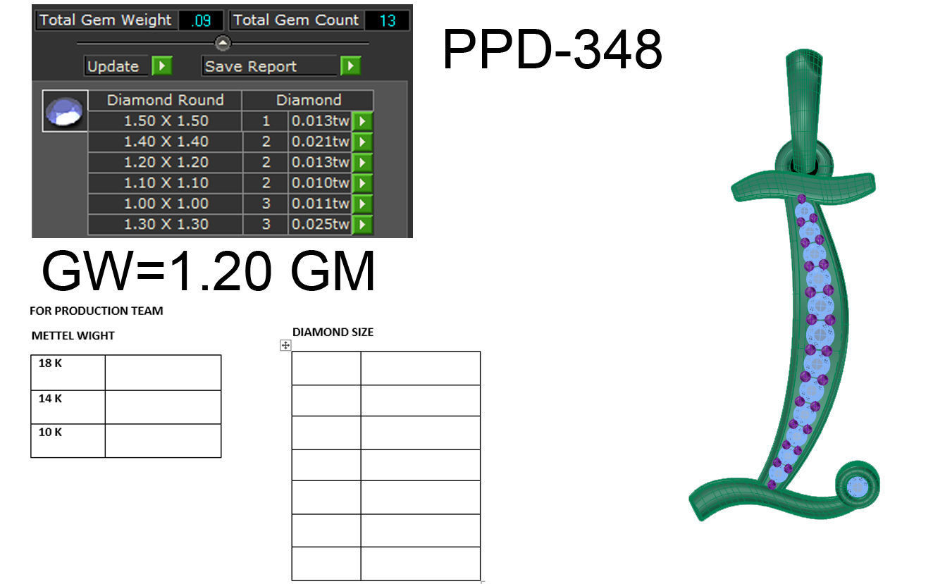 Alphabet - I letter pendant gold with diamonds 3D print model_5