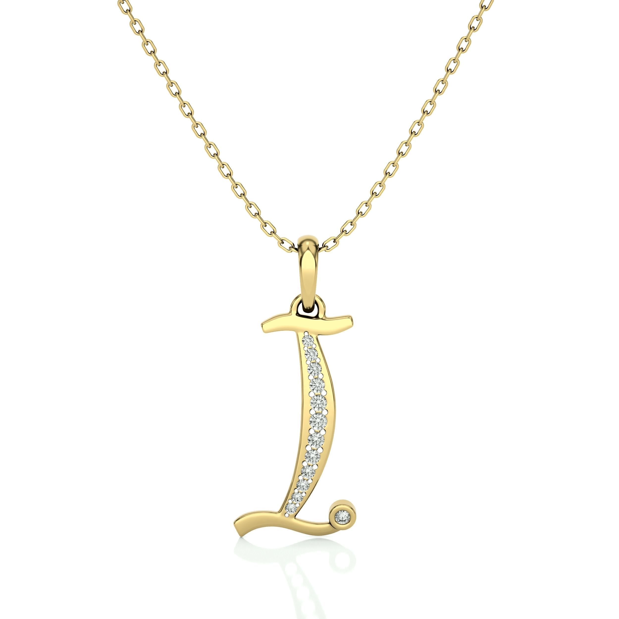 Alphabet - I letter pendant gold with diamonds 3D print model_1