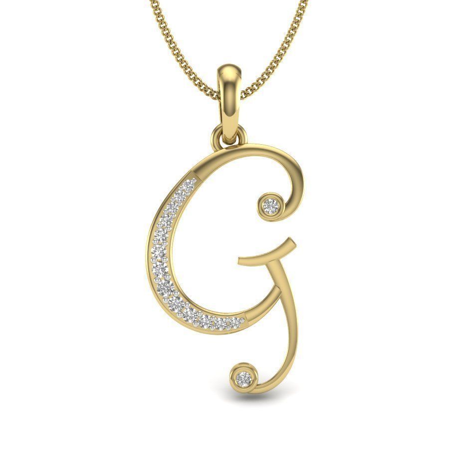 Alphabet - G diamond pendant gold 3D print model_5
